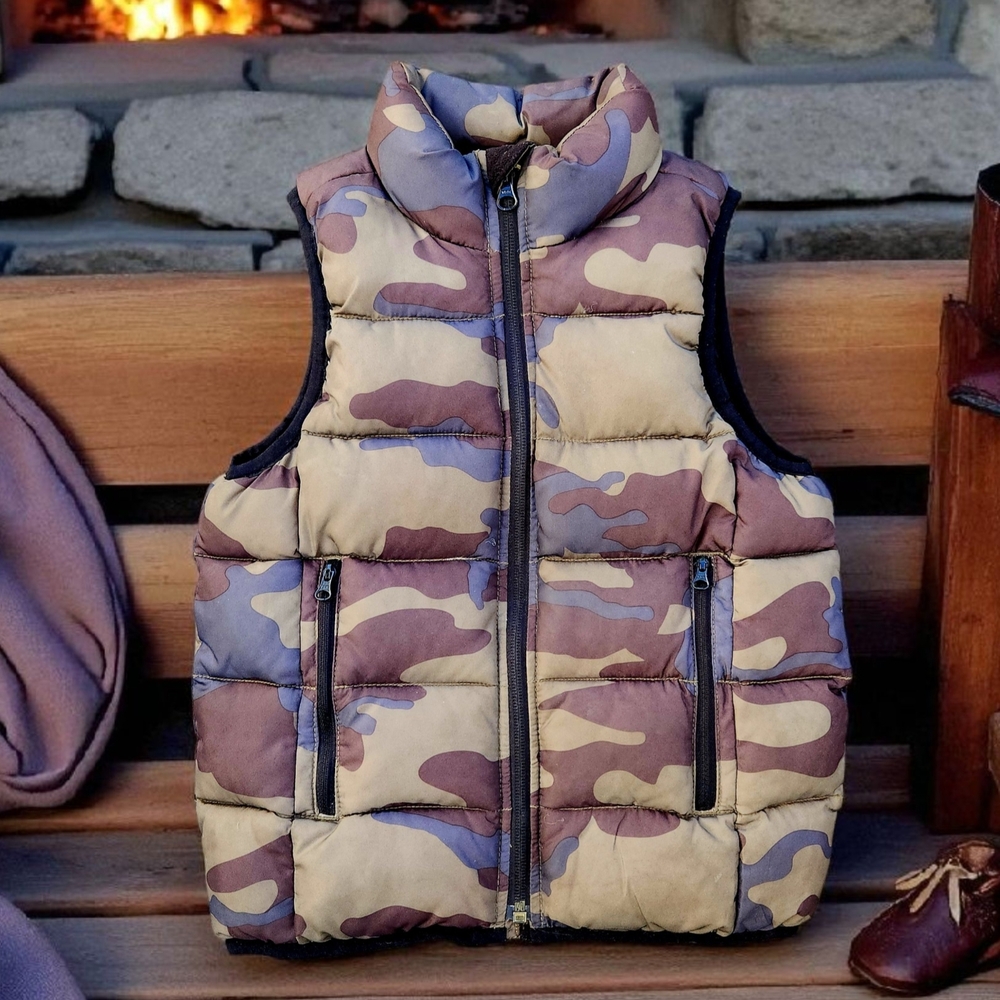 GAP Kids Camouflage Puffer Vest Boys 4-5 Insulated Camo Outerwear Green Brown